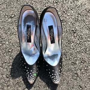 Satin Black Rhinestone Pumps